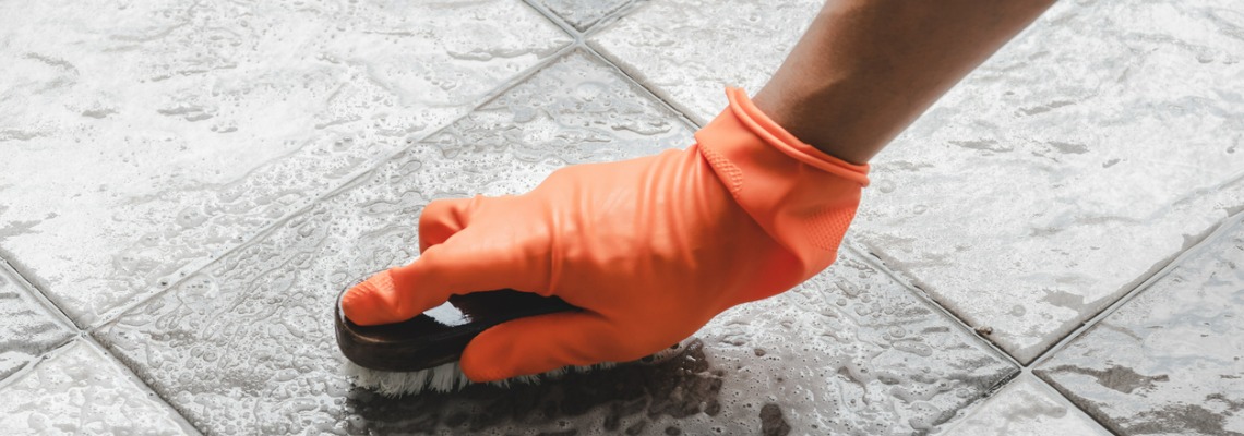 Megasealed Employee doing Spring Tile Cleaning