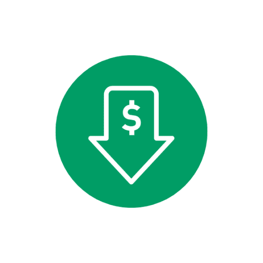 Down arrow with dollar sign inside