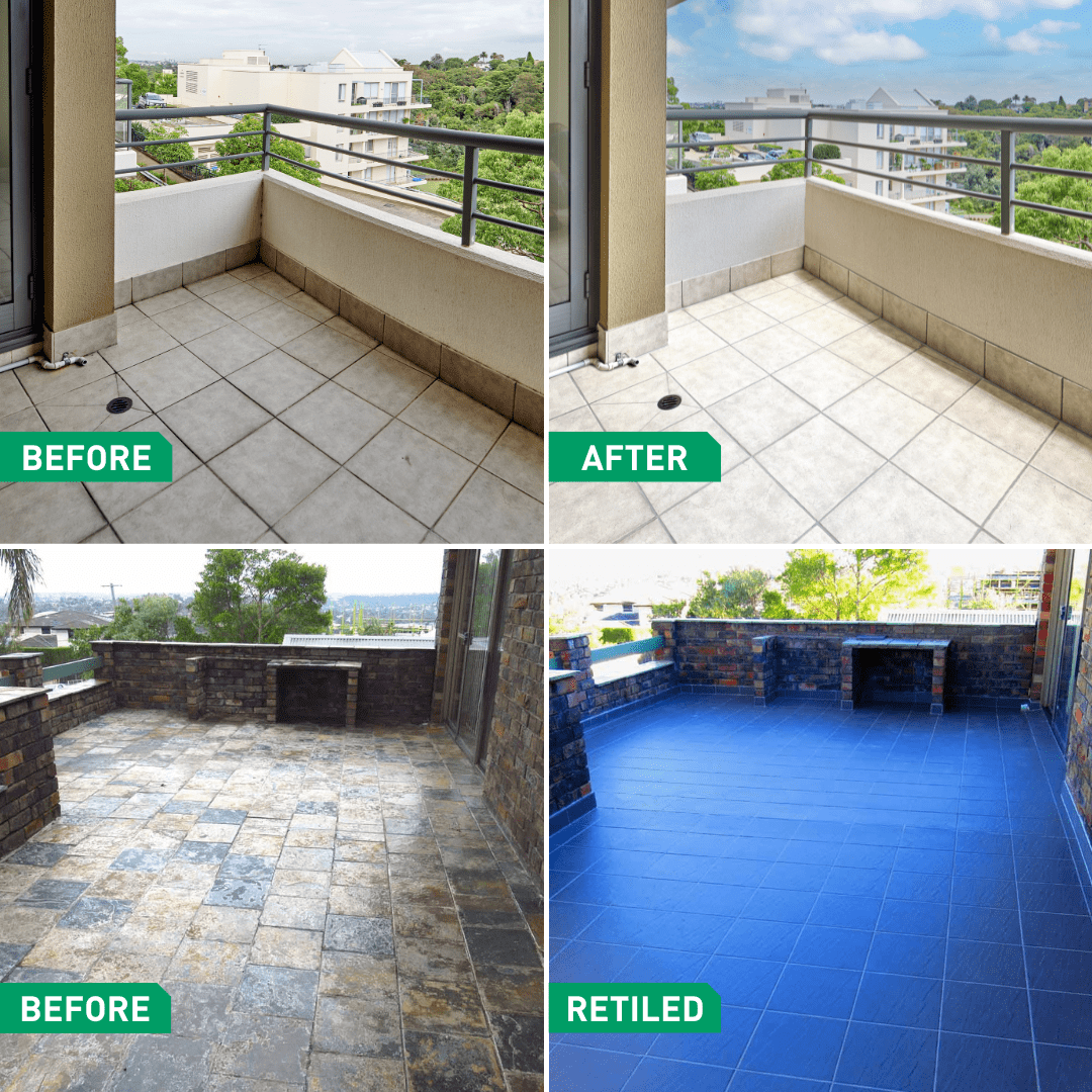 Balcony retiling before and after